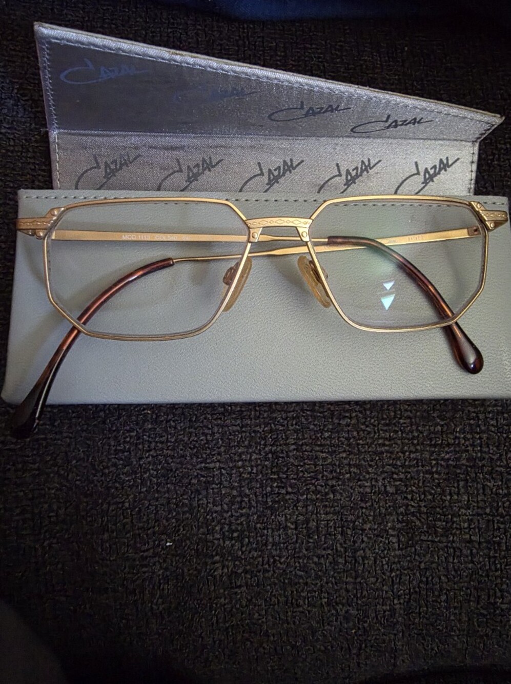 Cazal Men's Gold Frame Eyewear with Brown Temple Tips. Slight Usage